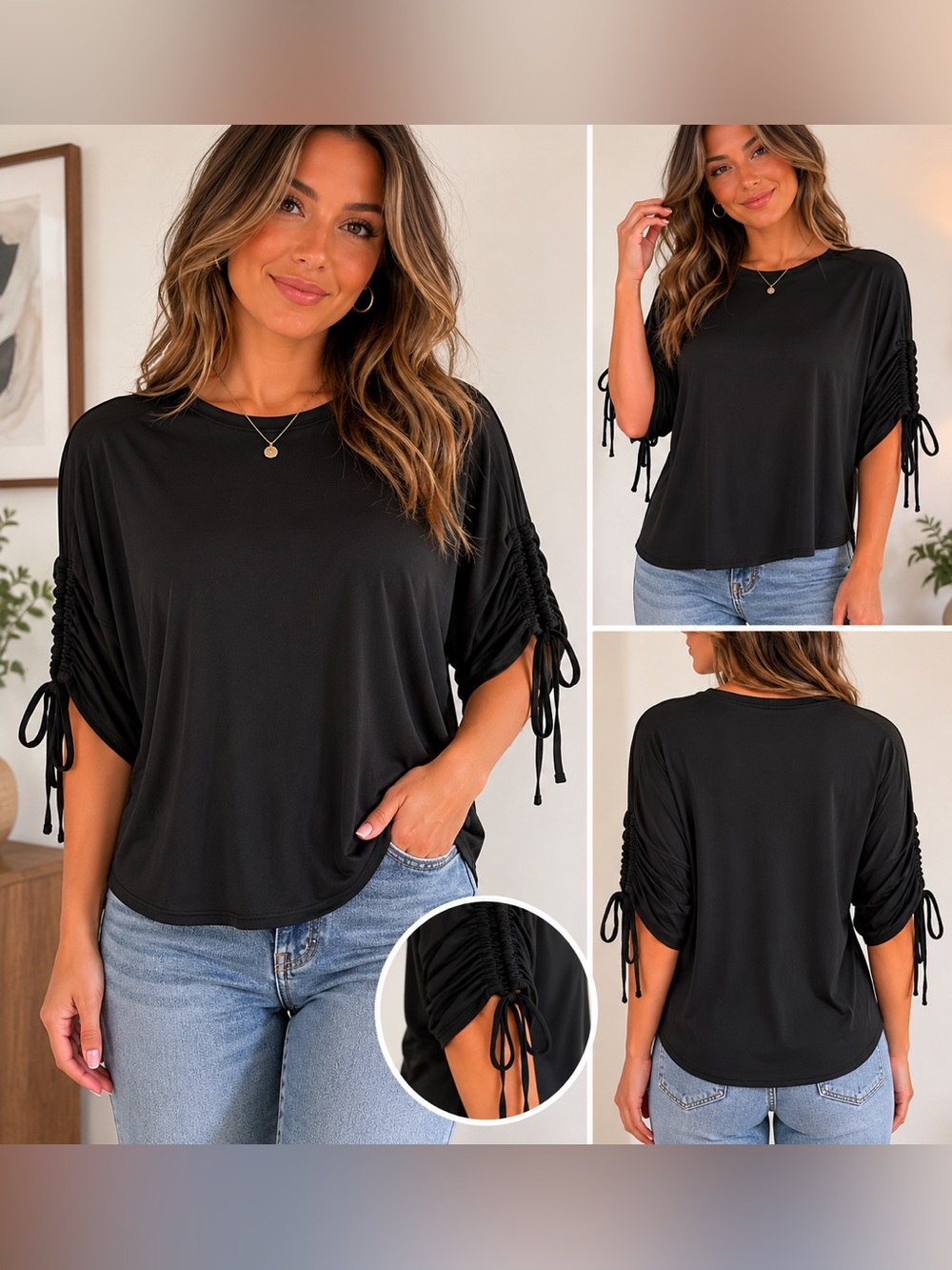 Express Black Long Sleeve Blouse Ruched Tie Sleeves Women’s Small
